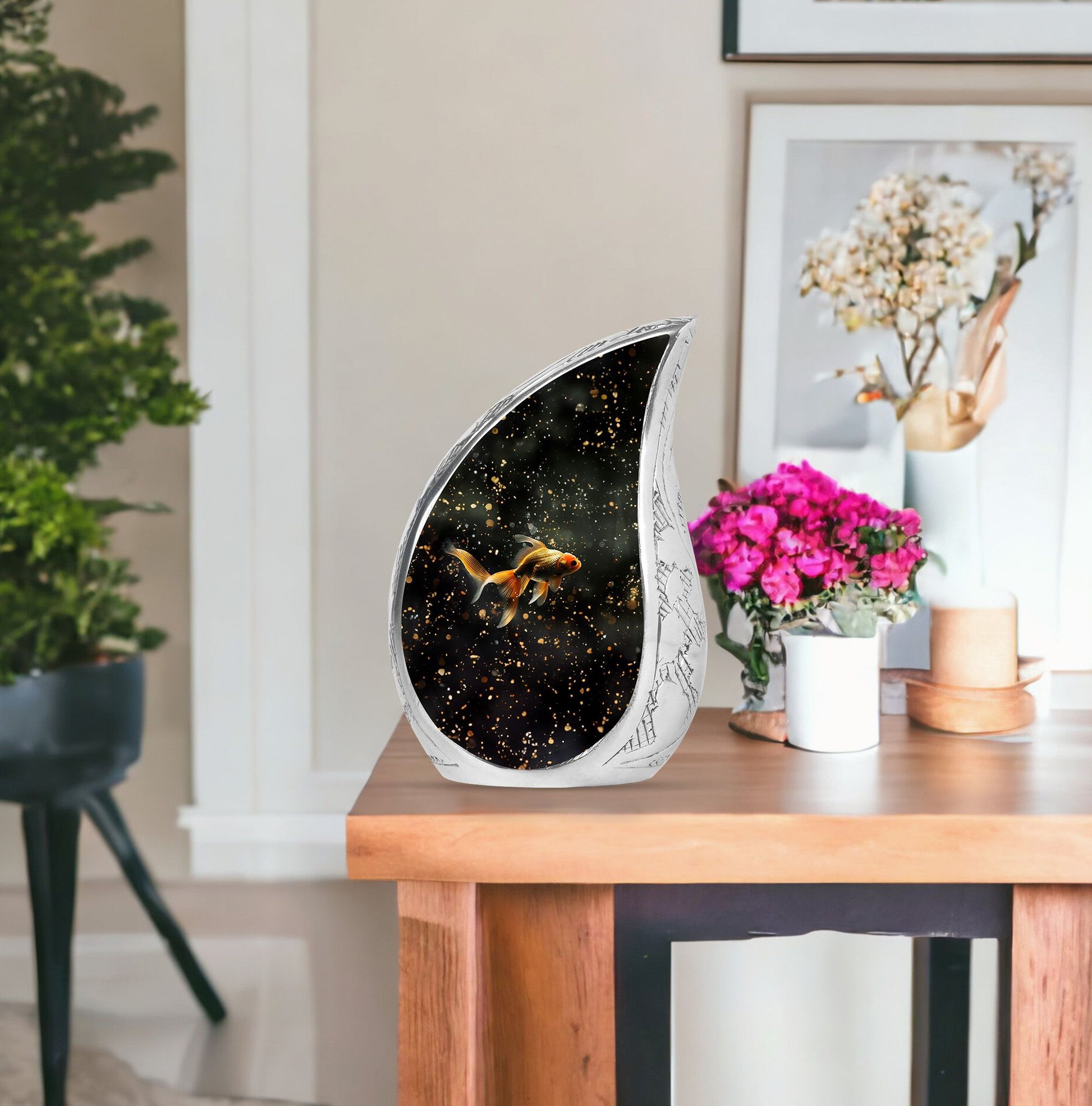 Gold Fish Theme Large Urn With 1 Keepsake Urn