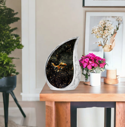 Gold Fish Theme Large Urn With 1 Keepsake Urn