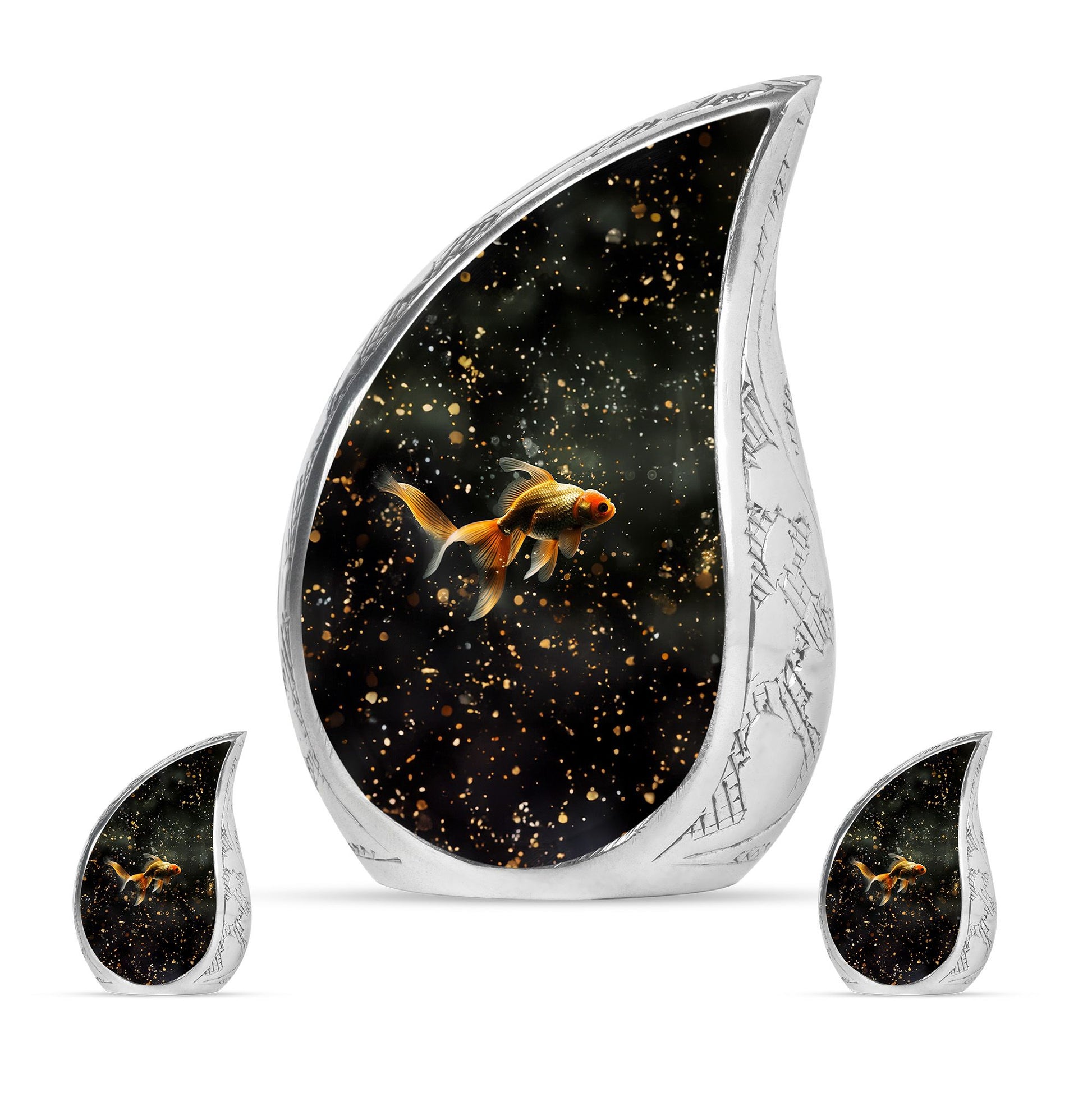 Gold Fish Theme Large Urn With 2 Keepsake Urn