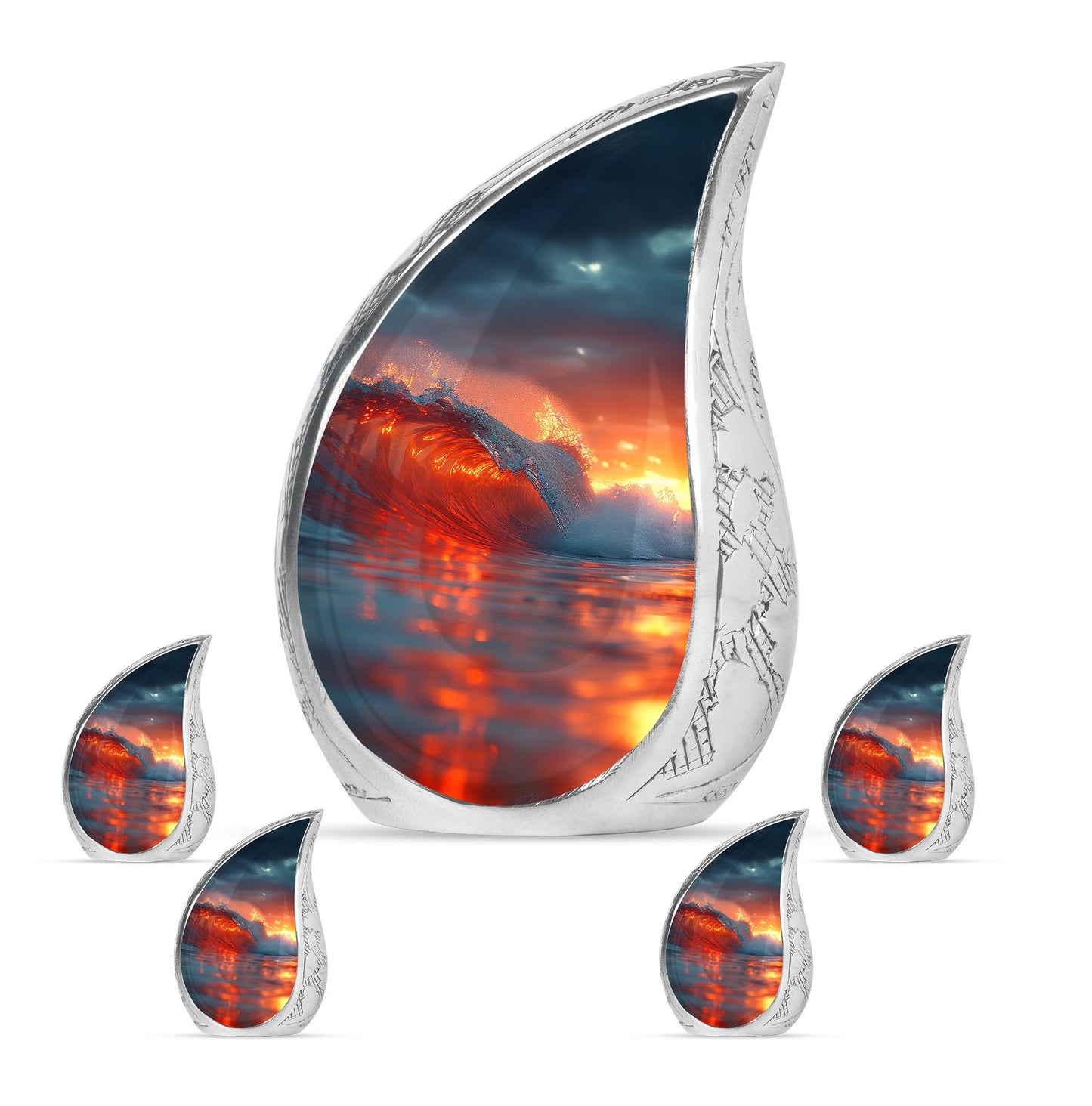 Ocean Waves Theme Large Urn With 4 Keepsake Urn