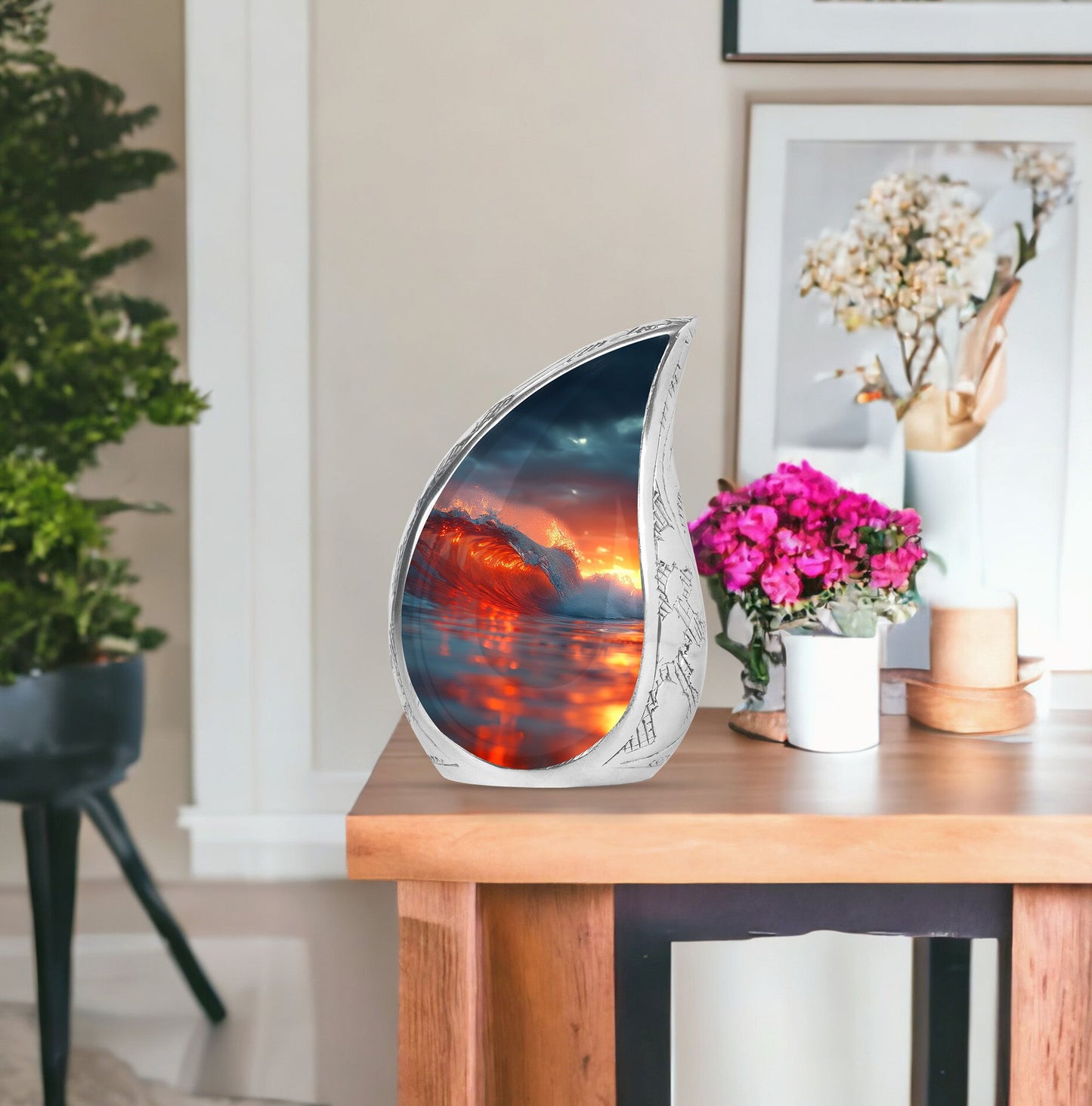 Ocean Waves Theme Large Urn With 1 Keepsake Urn