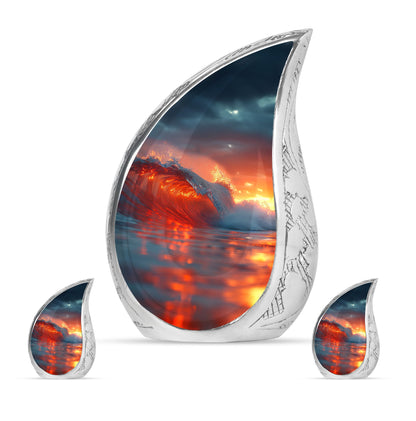Ocean Waves Theme Large Urn With 2 Keepsake Urn