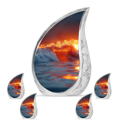 Ocean Waves Theme Large Urn With 4 Keepsake Urn