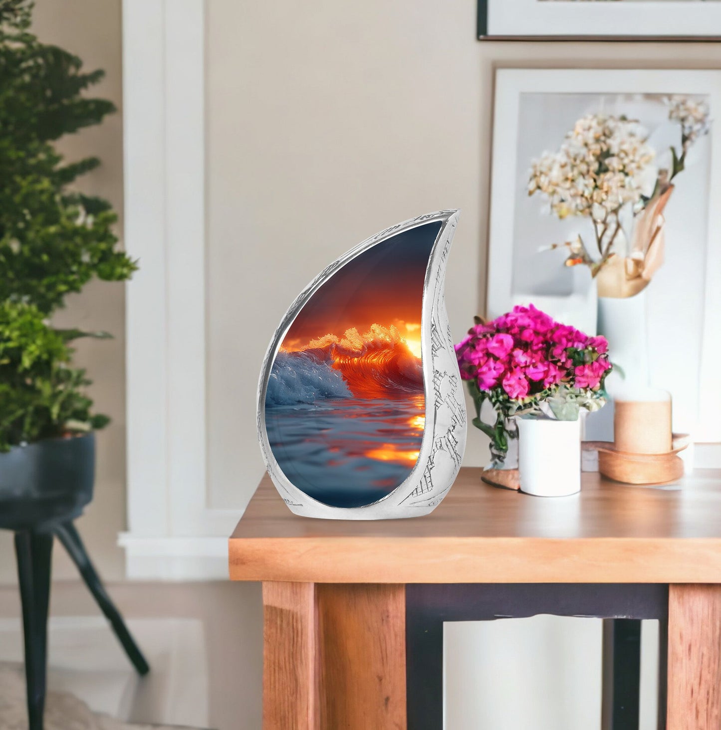 Ocean Waves Theme Large Urn With 1 Keepsake Urn