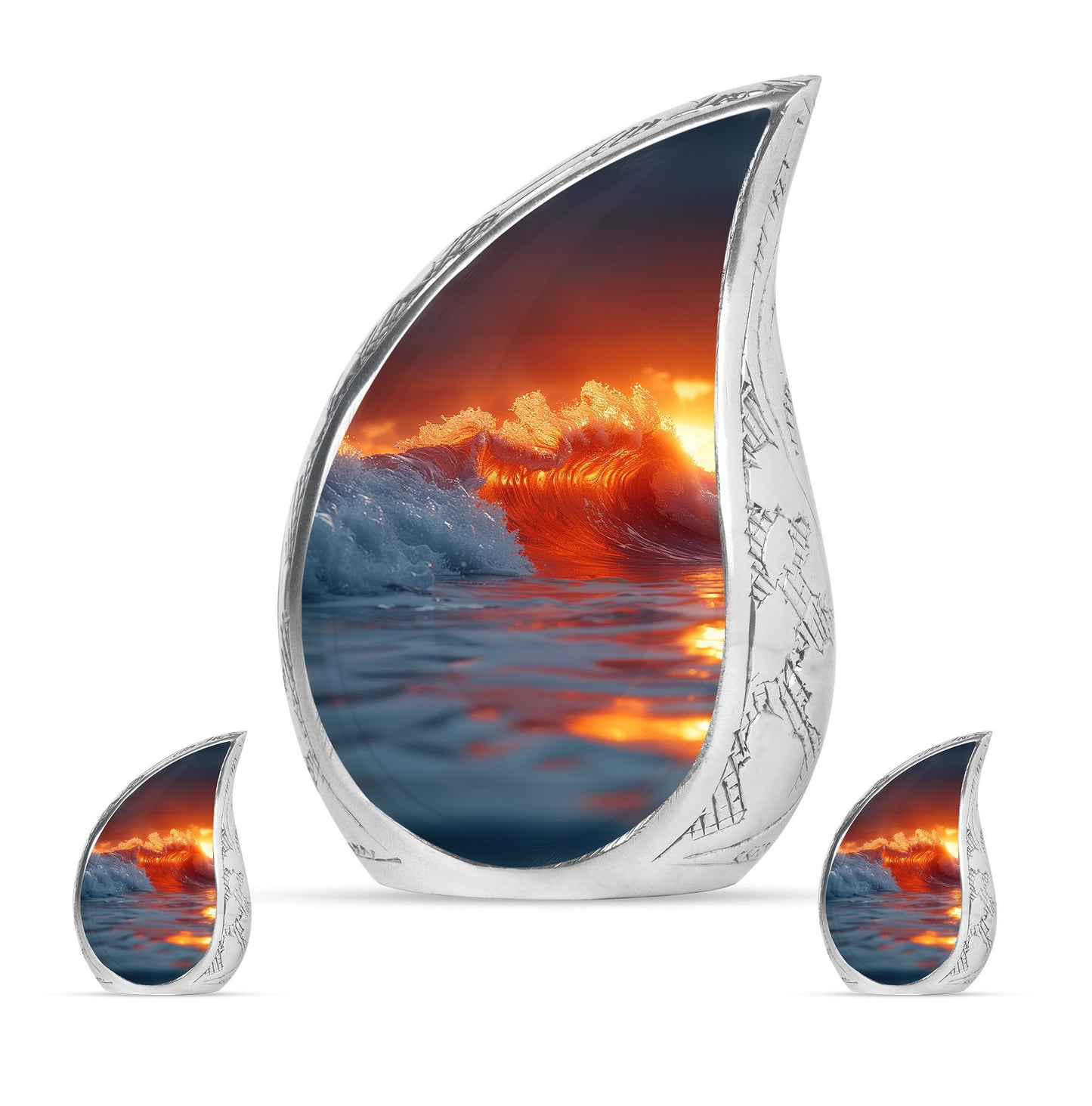Ocean Waves Theme Large Urn With 2 Keepsake Urn