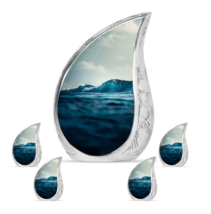 Ocean Waves Theme Large Urn With 4 Keepsake Urn