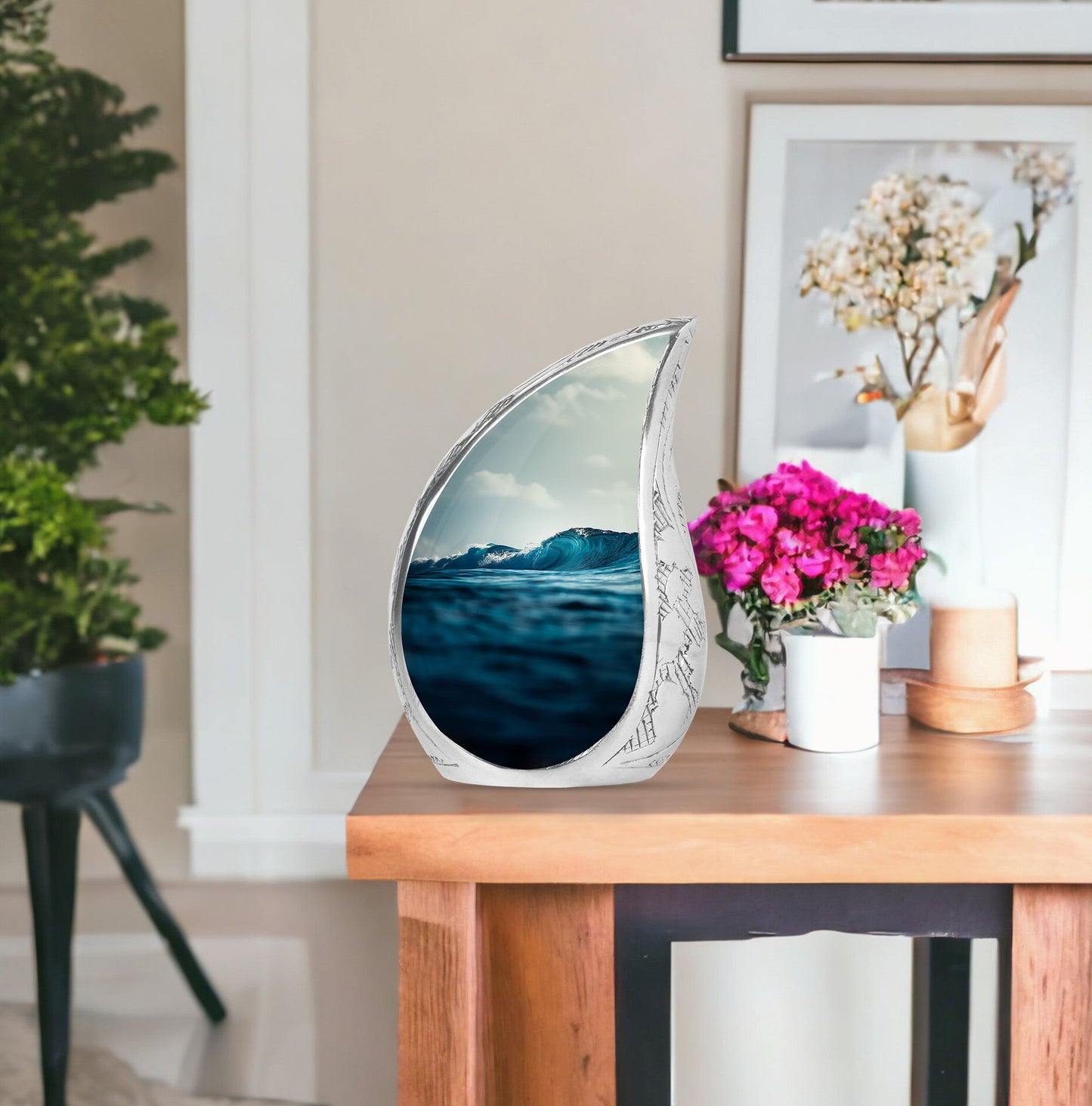 Ocean Waves Theme Large Urn With 1 Keepsake Urn