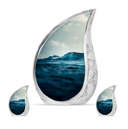 Ocean Waves Theme Large Urn With 2 Keepsake Urn