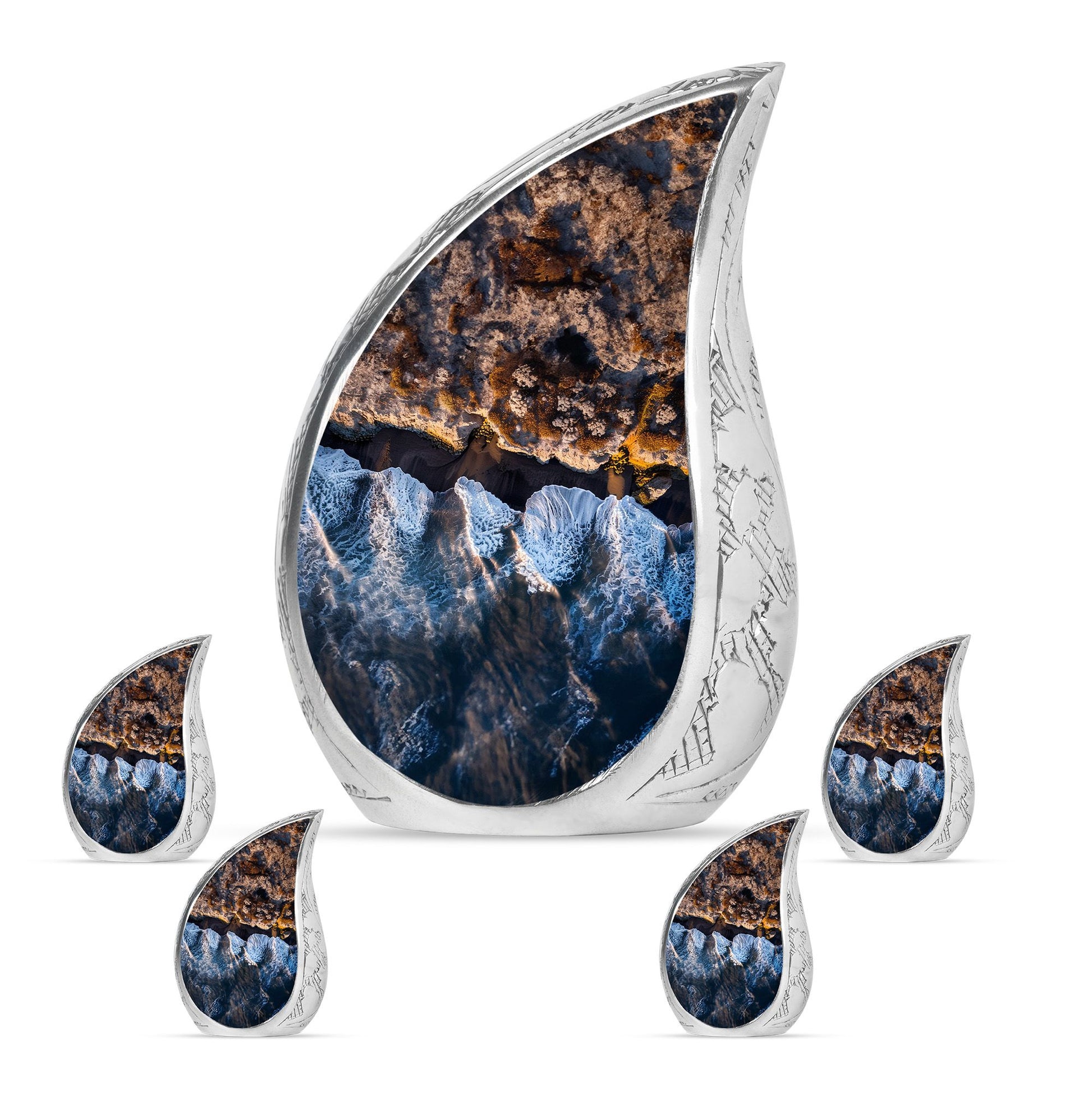 Ocean Waves Theme Large Urn With 4 Keepsake Urn