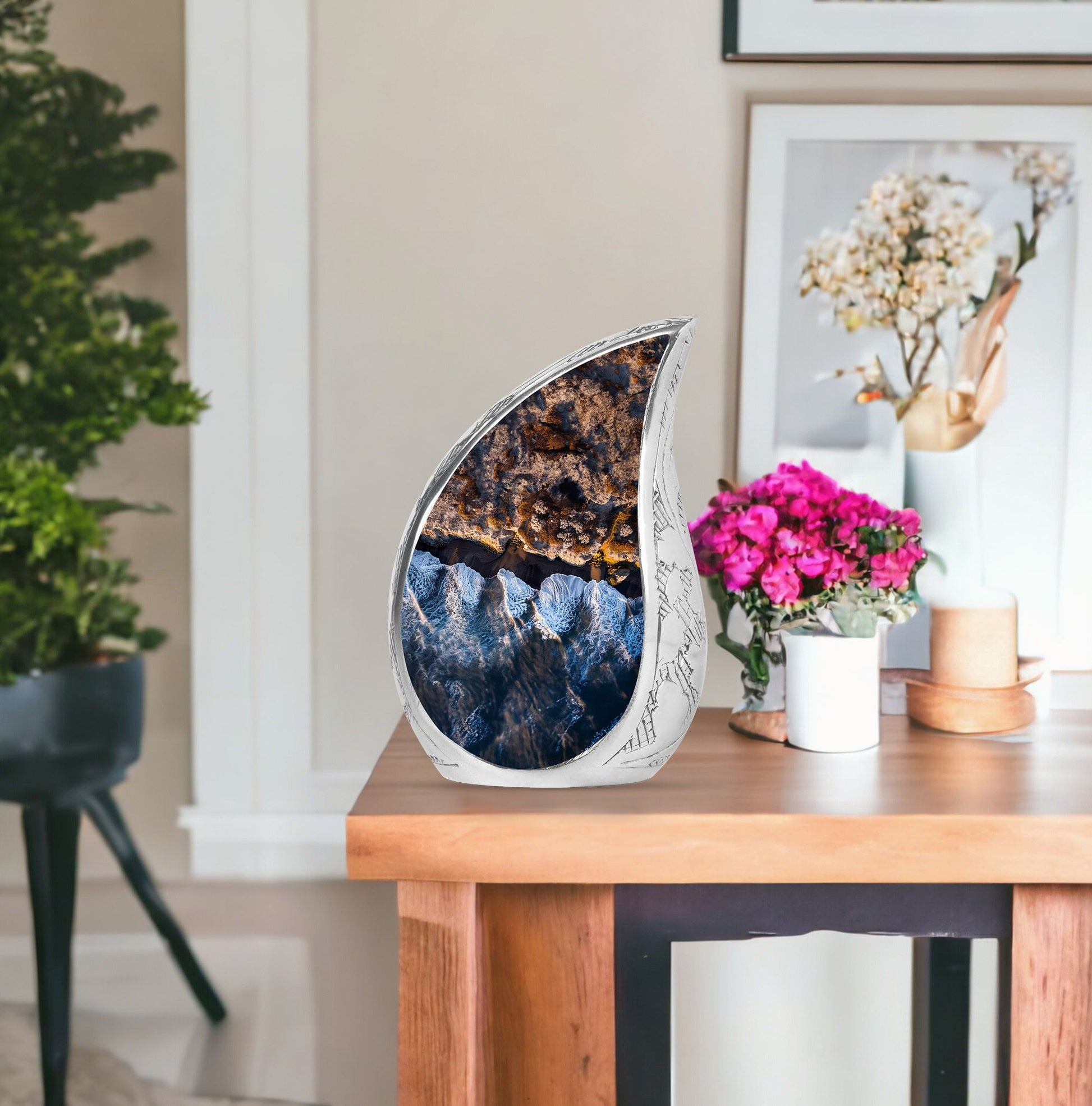 Ocean Waves Theme Large Urn With 1 Keepsake Urn