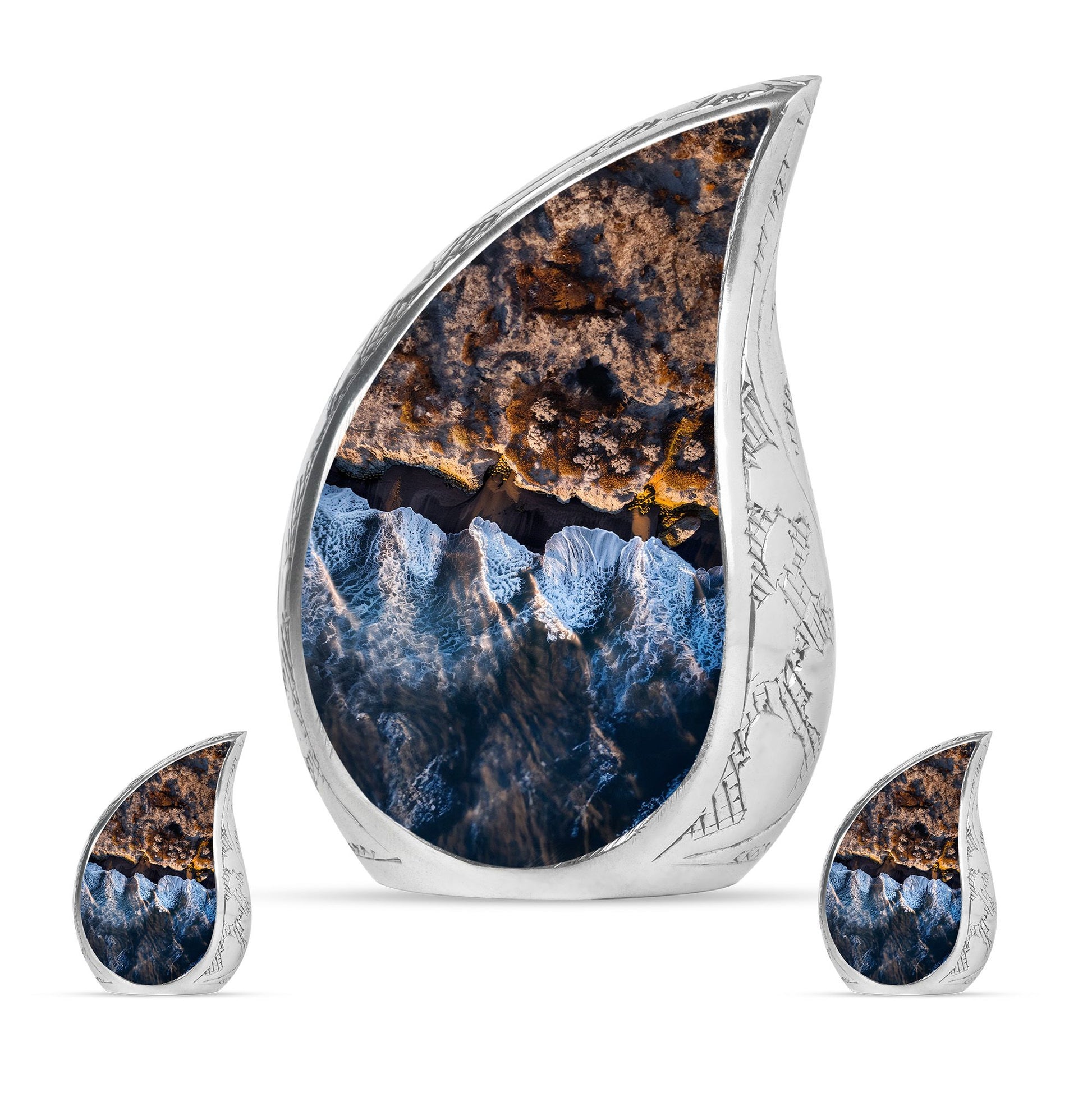 Ocean Waves Theme Large Urn With 2 Keepsake Urn