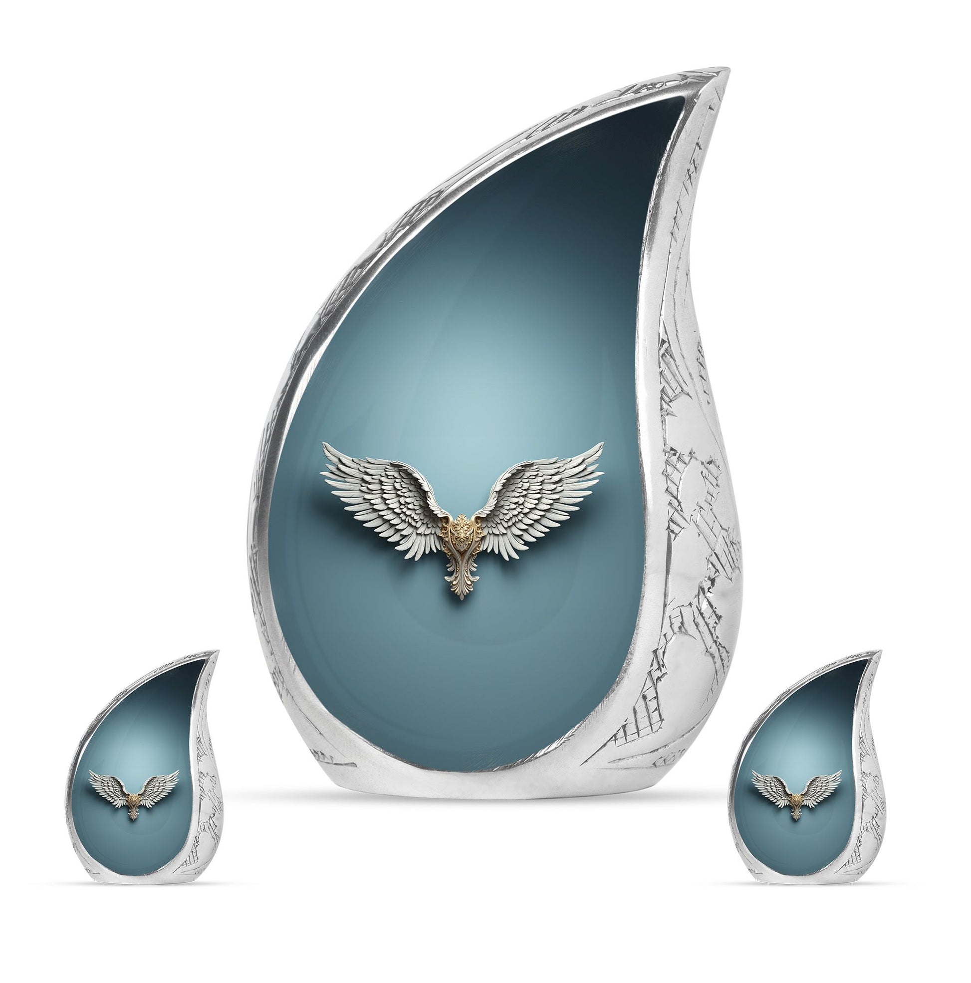 Wings Blue Theme Large Urn With 2 Keepsake Urn