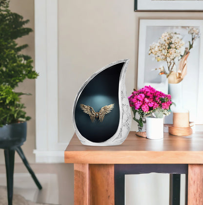 Wings Blue Theme Large Urn With 1 Keepsake Urn