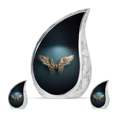 Wings Blue Theme Large Urn With 2 Keepsake Urn