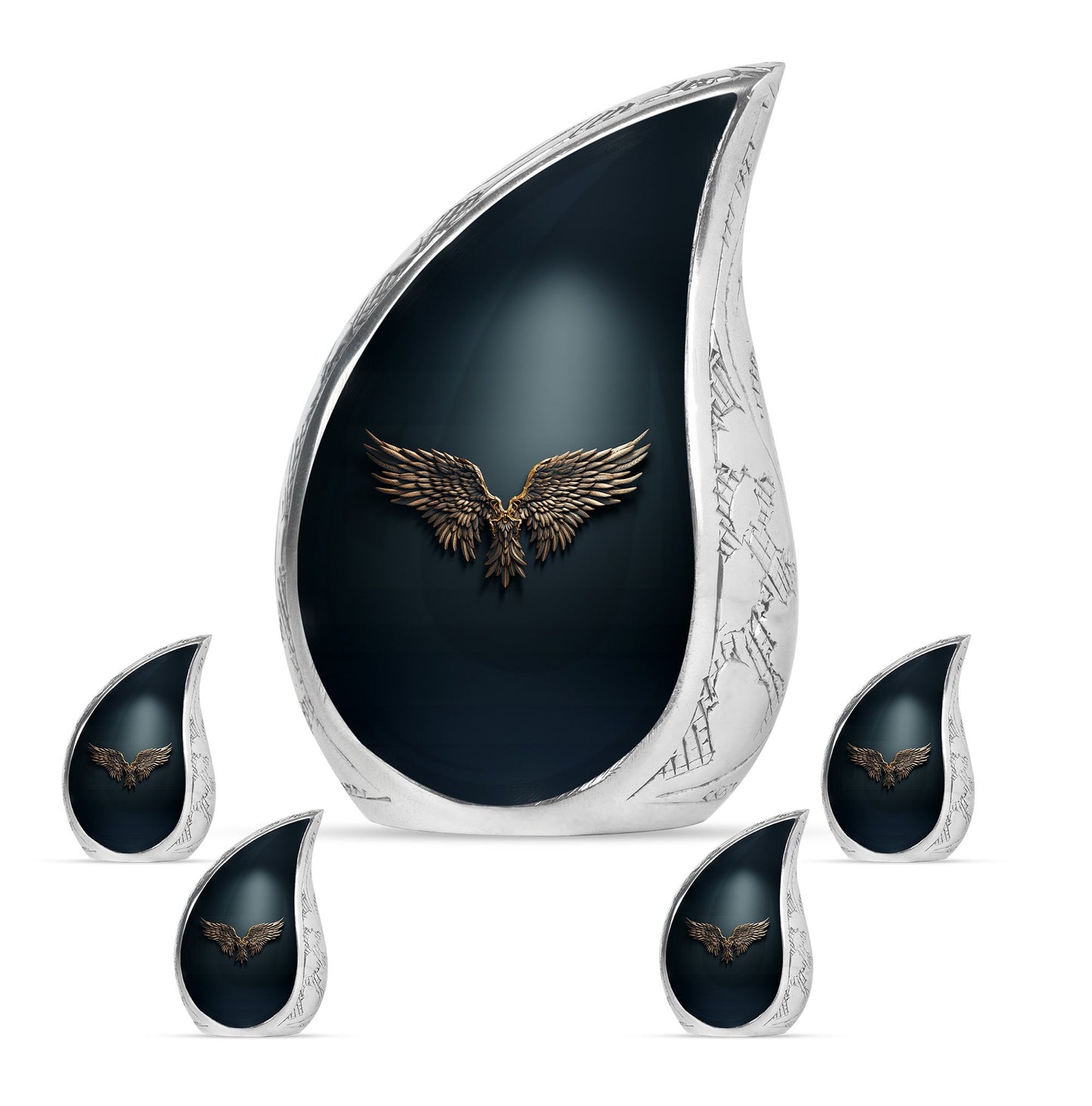 Wings Blue Theme Large Urn With 4 Keepsake Urn