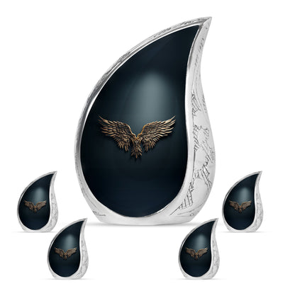 Wings Blue Theme Large Urn With 4 Keepsake Urn