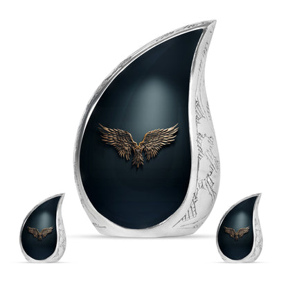 Wings Blue Theme Large Urn With 2 Keepsake Urn