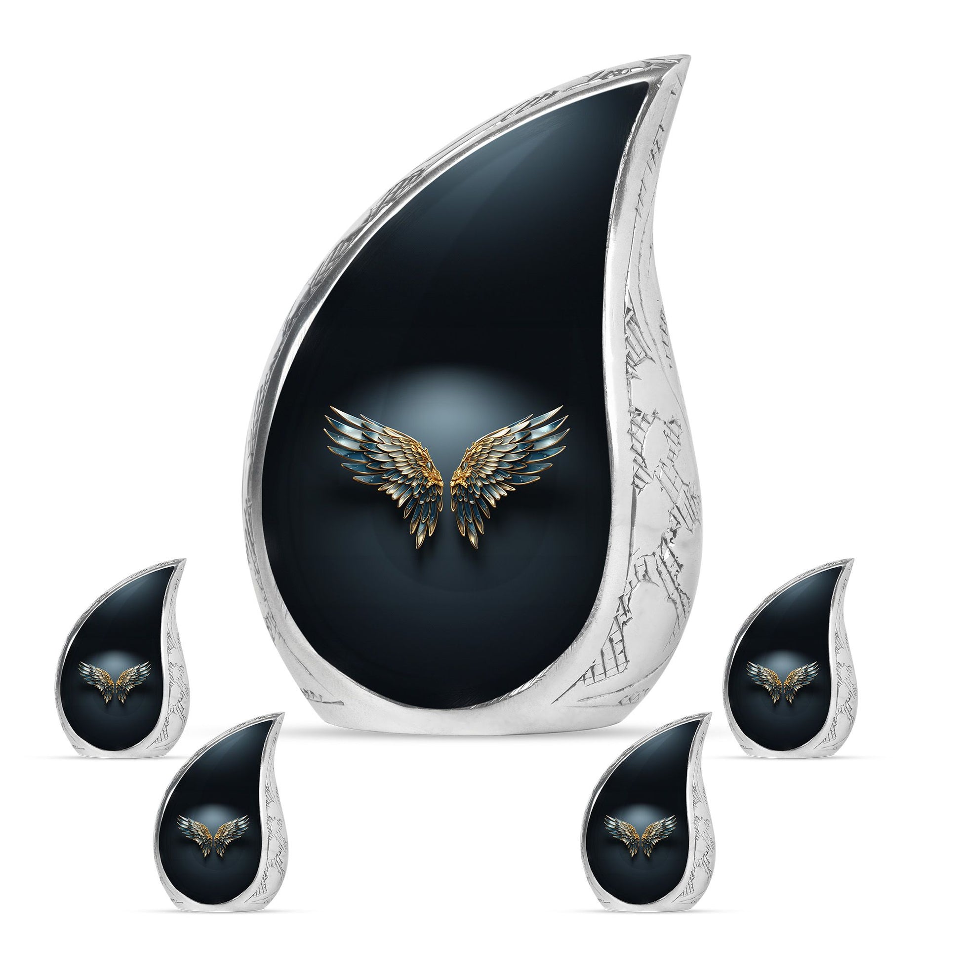 Wings Blue Theme Large Urn With 4 Keepsake Urn