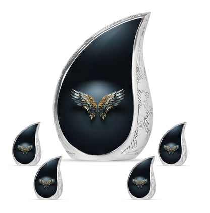 Wings Blue Theme Large Urn With 4 Keepsake Urn