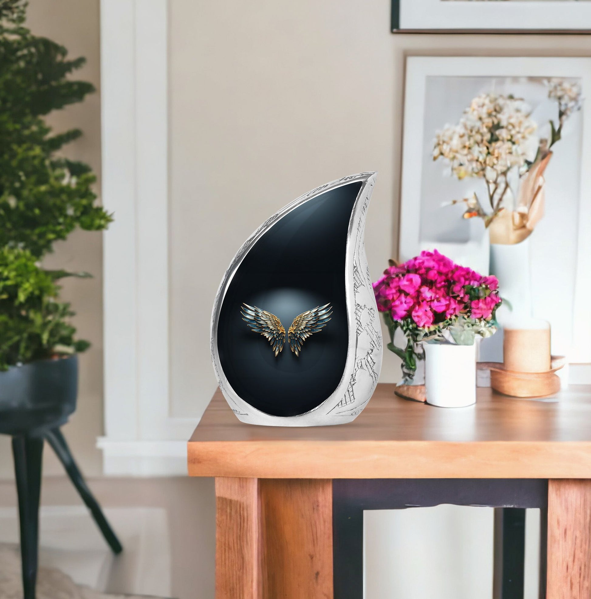 Wings Blue Theme Large Urn With 1 Keepsake Urn