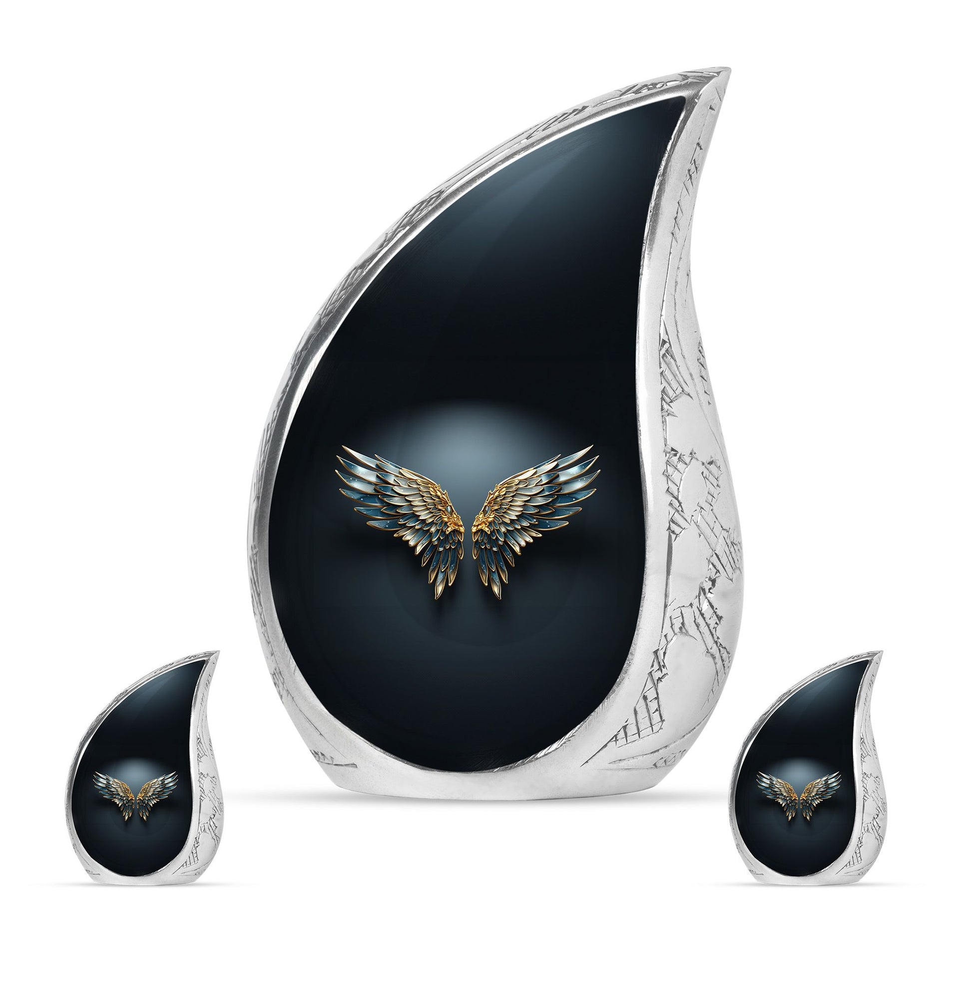 Wings Blue Theme Large Urn With 2 Keepsake Urn