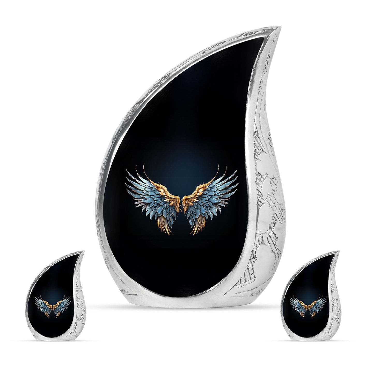 Wings Blue Theme Large Urn With 2 Keepsake Urn
