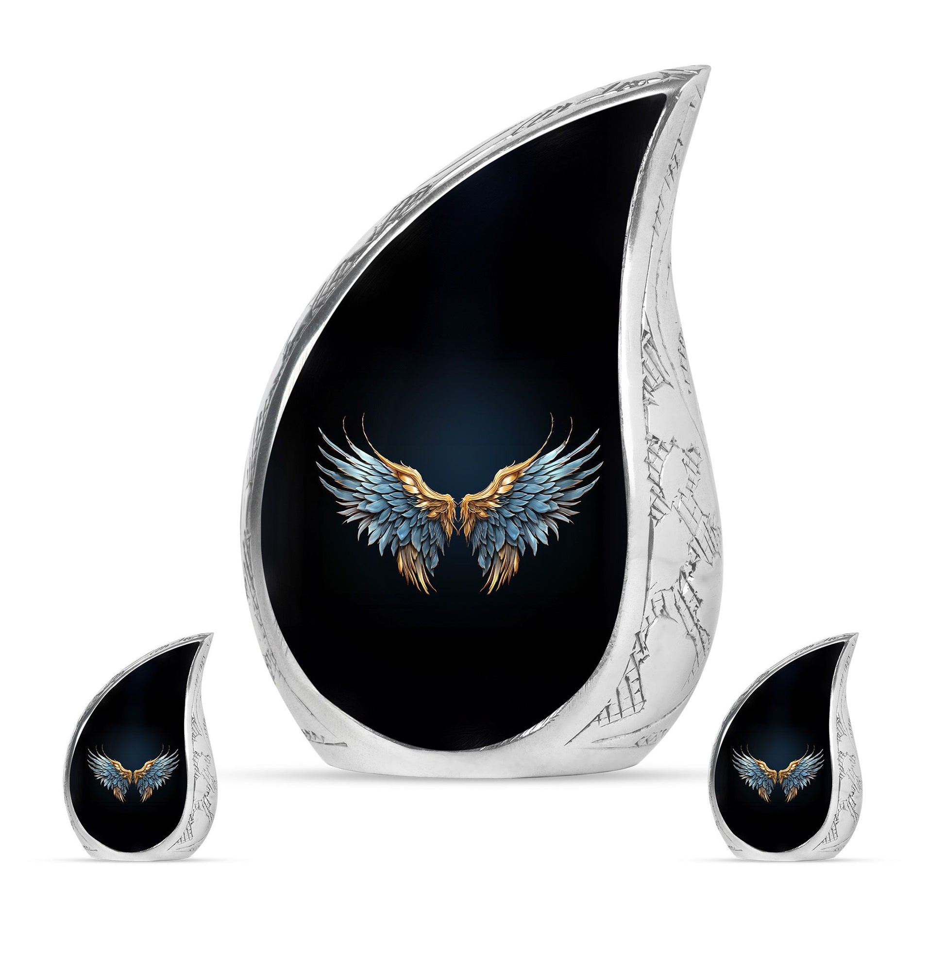 Wings Blue Theme Large Urn With 2 Keepsake Urn