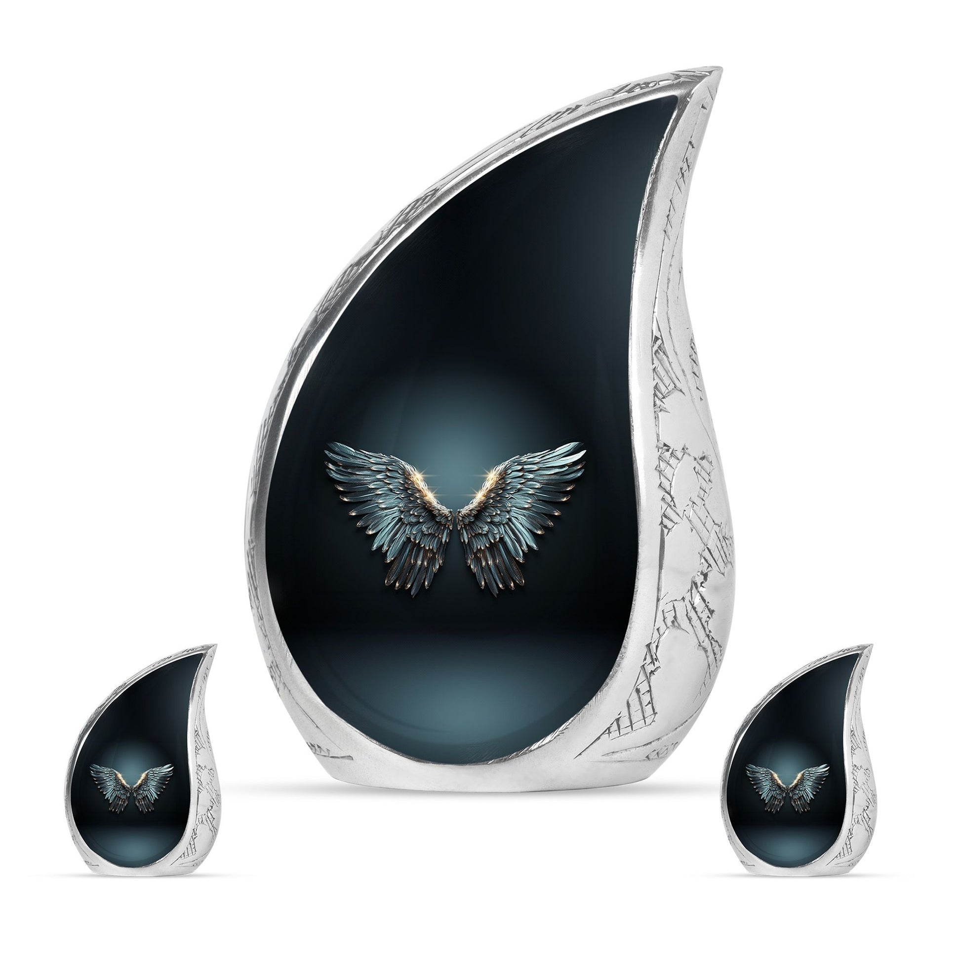 Wings Blue Theme Large Urn With 2 Keepsake Urn