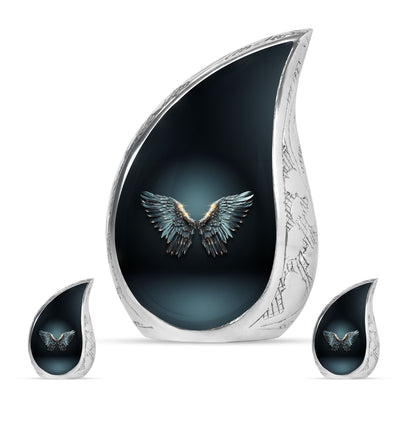 Wings Blue Theme Large Urn With 2 Keepsake Urn