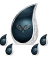 Wings Blue Theme Large Urn With 4 Keepsake Urn