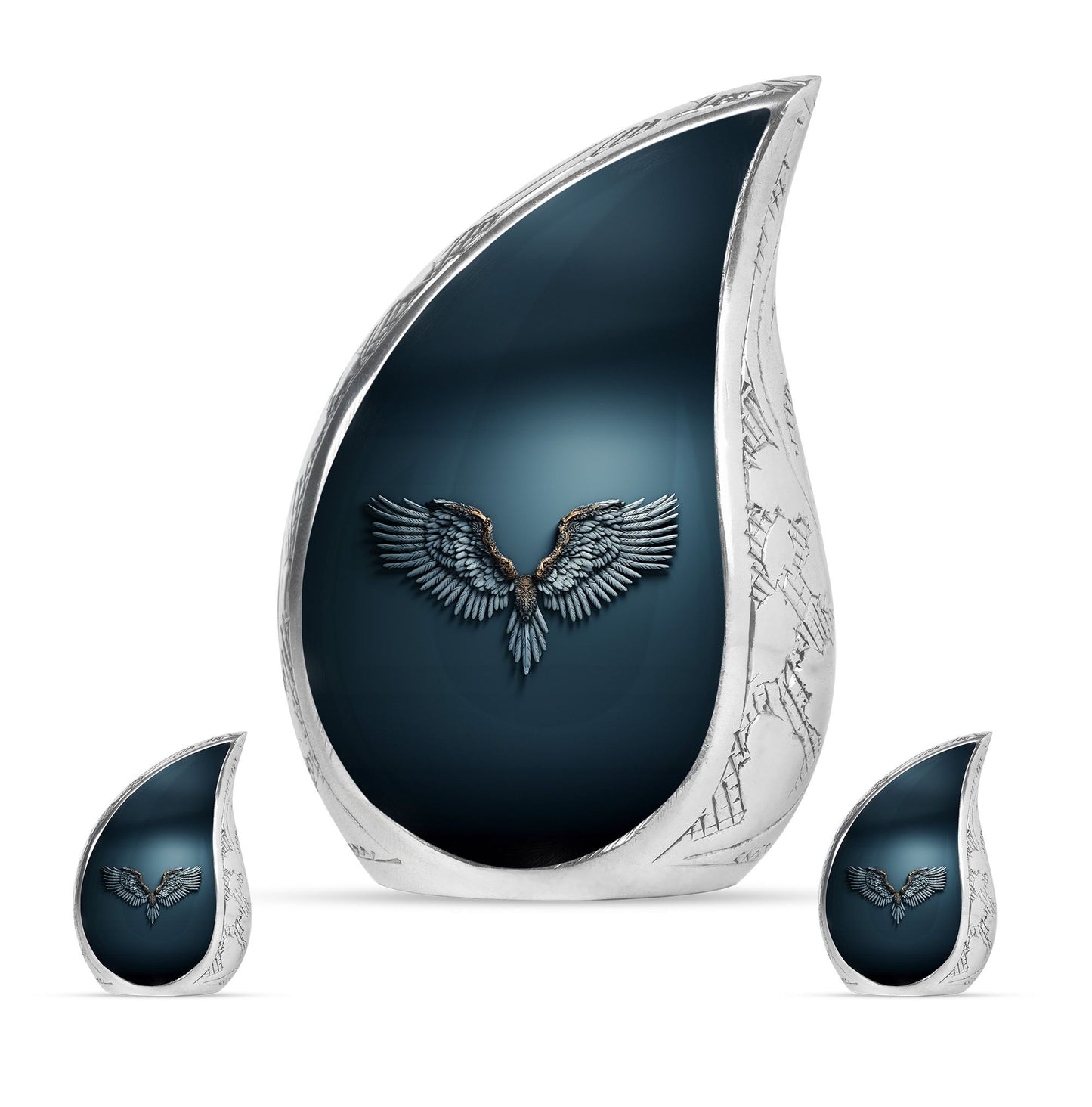 Wings Blue Theme Large Urn With 2 Keepsake Urn