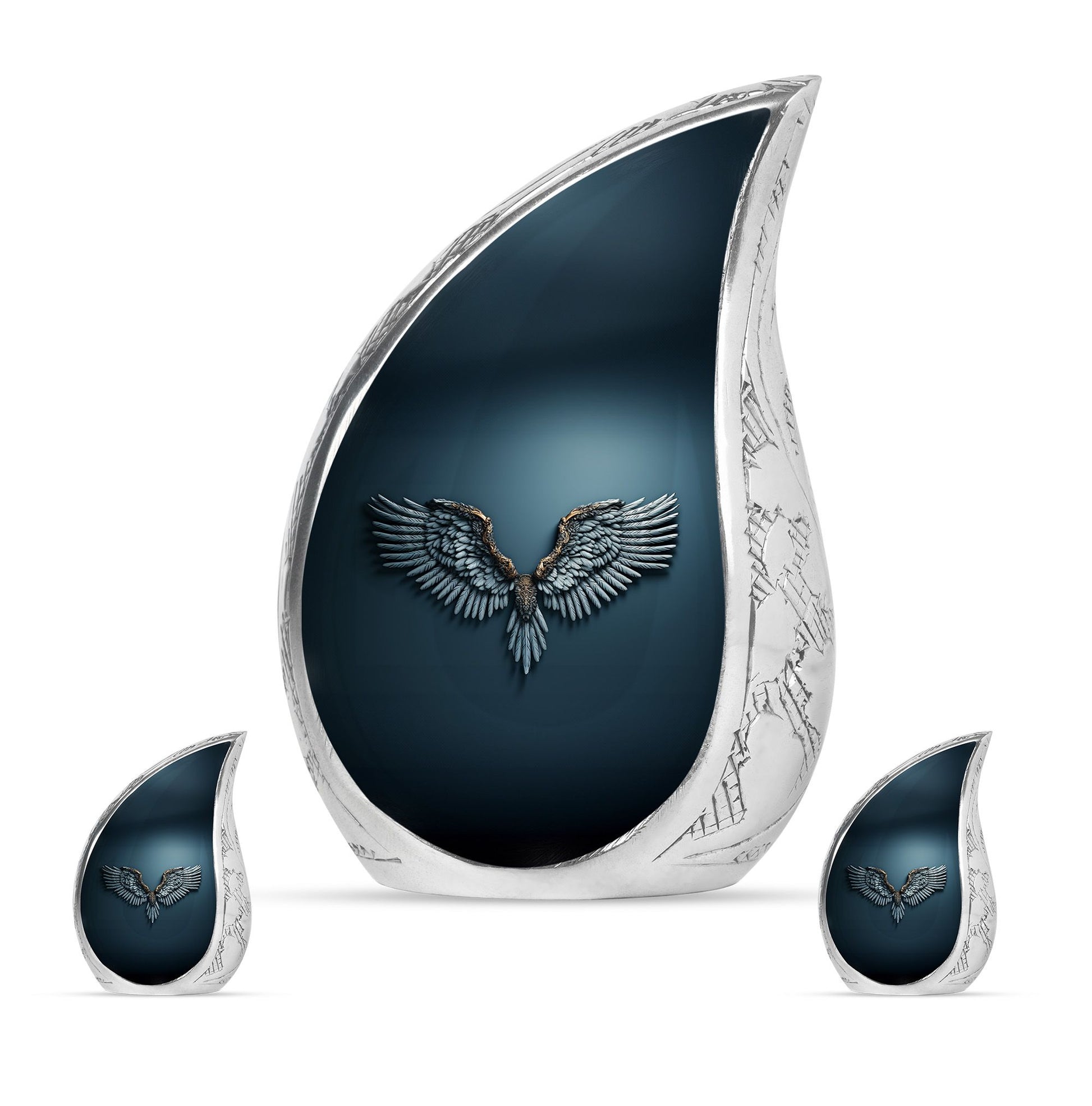 Wings Blue Theme Large Urn With 2 Keepsake Urn