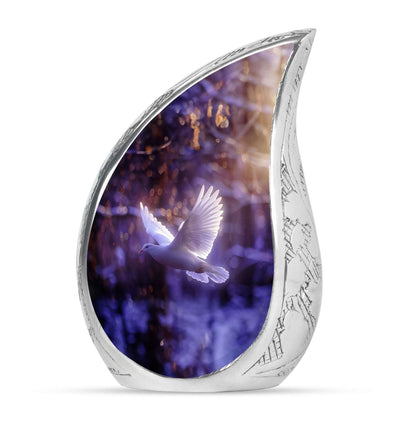 White Dove On Purple Theme Large Urn 10 Inch