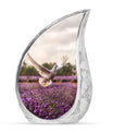 White Dove On Purple Theme Large Urn 10 Inch