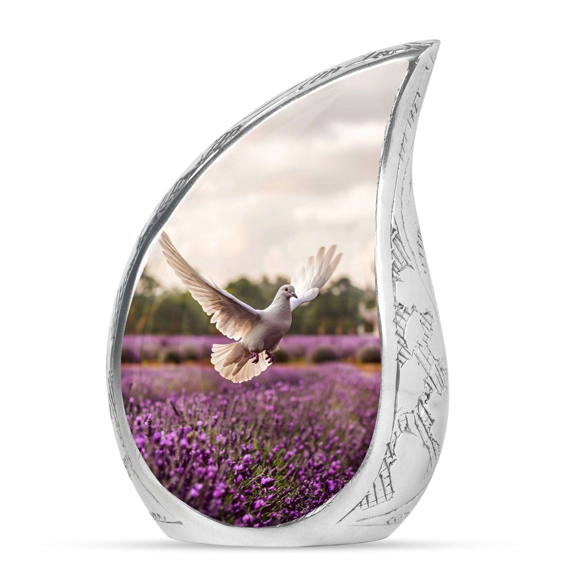 White Dove On Purple Theme Large Urn 10 Inch