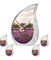 White Dove On Purple Theme Large Urn With 4 Keepsake Urn