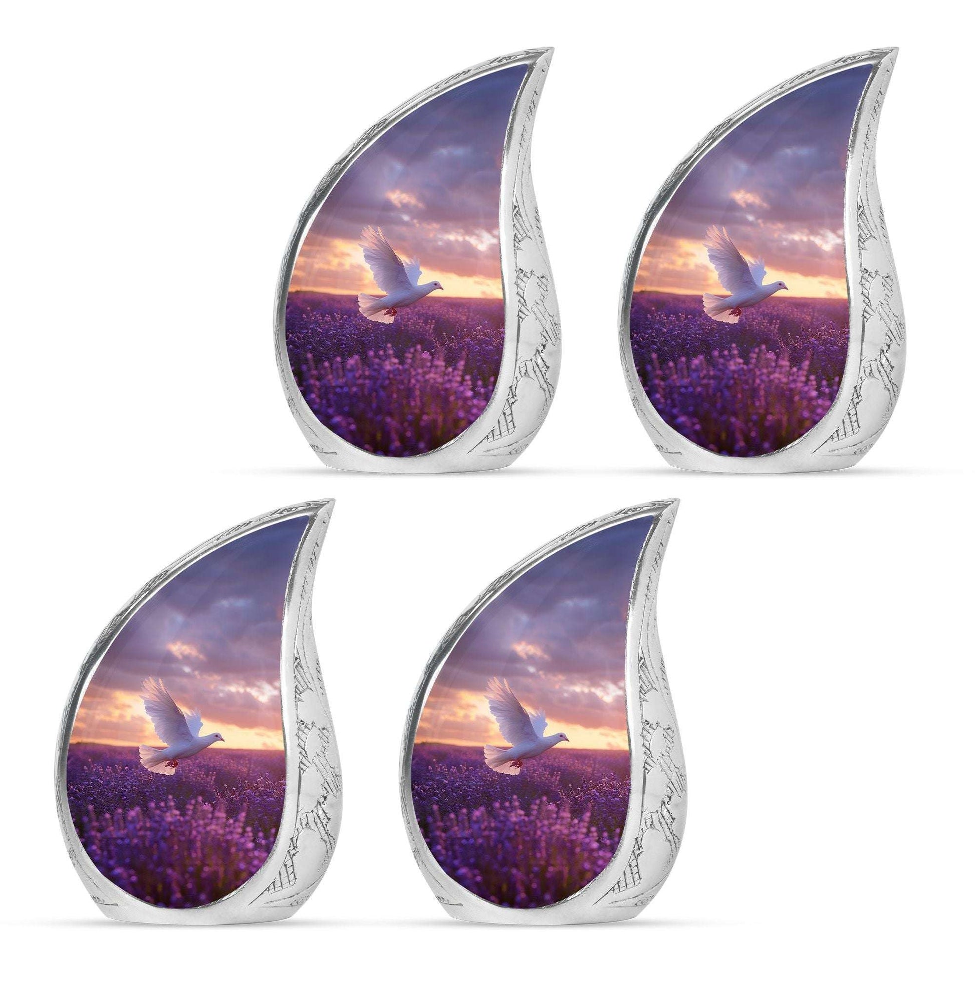 White Dove On Purple Theme 3 Inch Keepsake Pack of 4