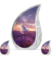 White Dove On Purple Theme Large Urn With 2 Keepsake Urn