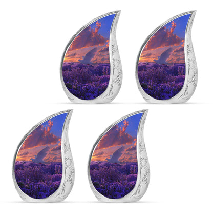 White Dove On Purple Theme 3 Inch Keepsake Pack of 4