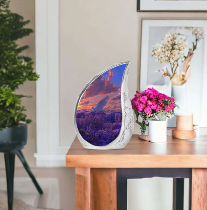 White Dove On Purple Theme Large Urn With 1 Keepsake Urn