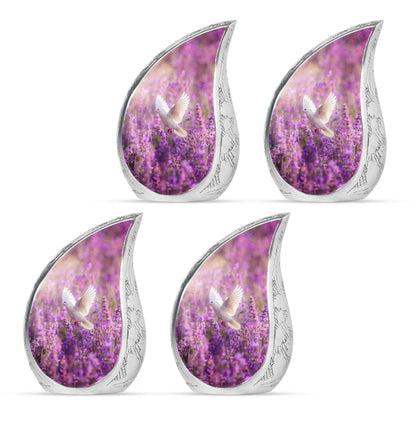 White Dove On Purple Theme 3 Inch Keepsake Pack of 4