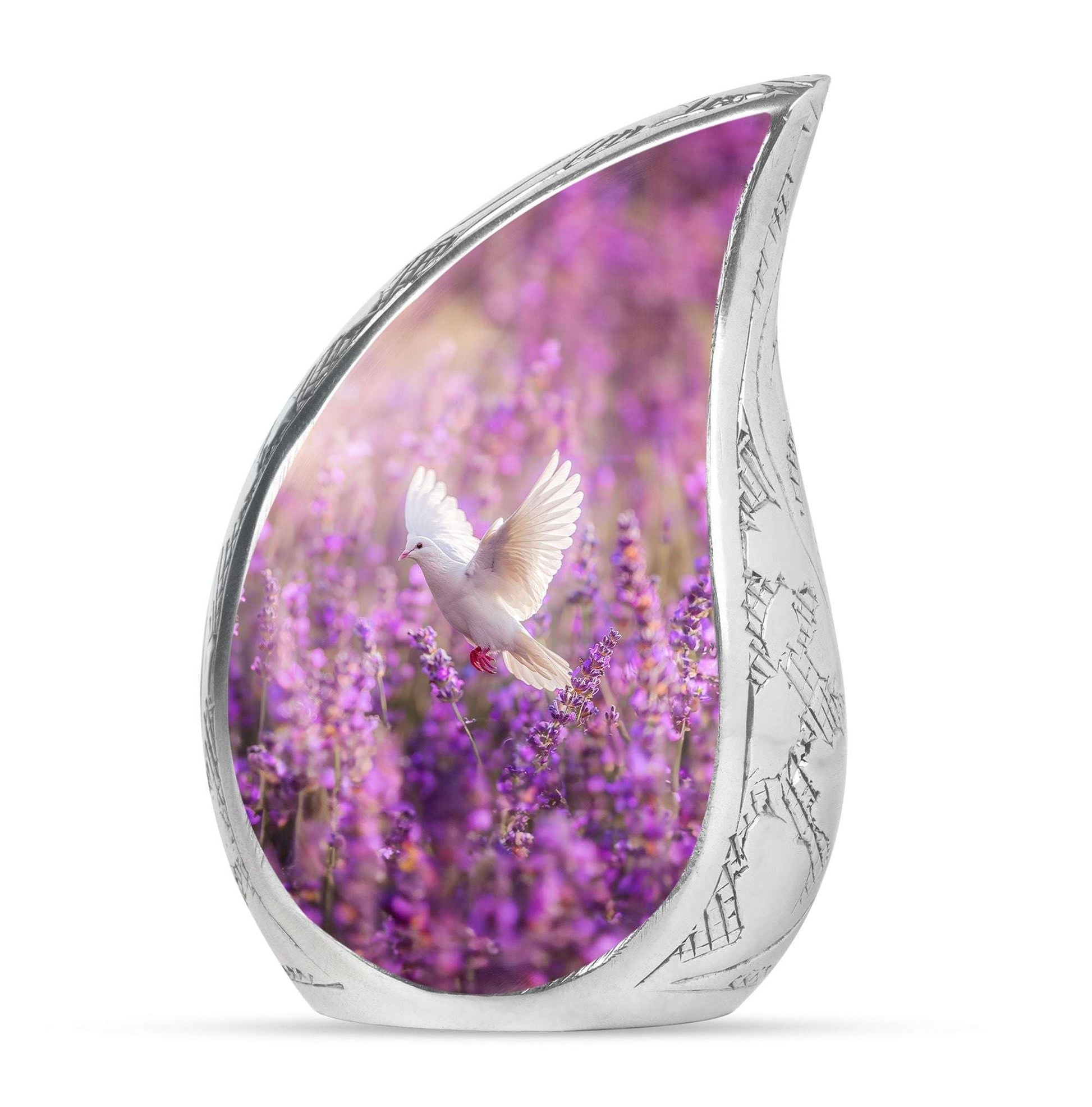 White Dove On Purple Theme Large Urn 10 Inch