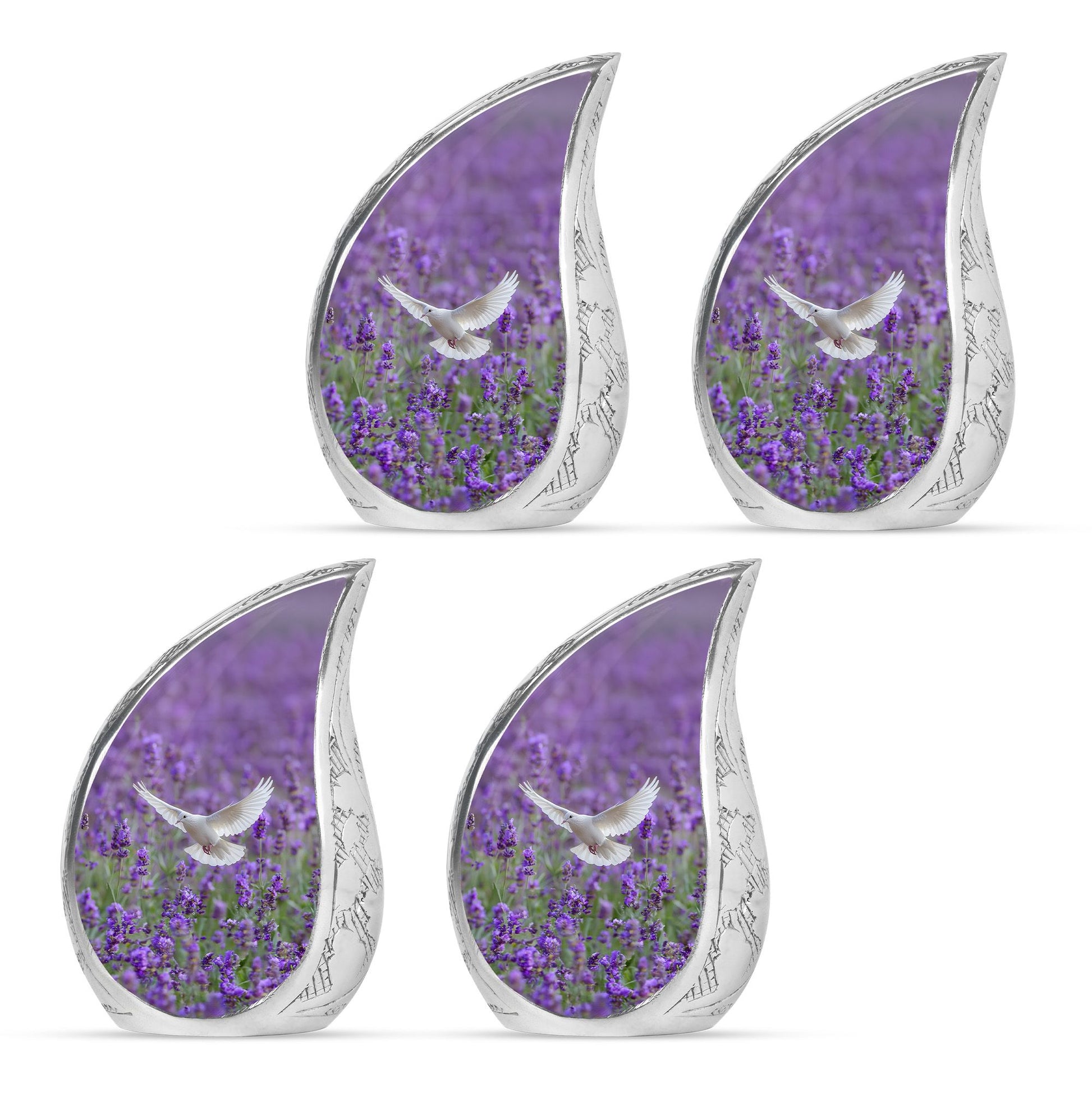 White Dove On Purple Theme 3 Inch Keepsake Pack of 4