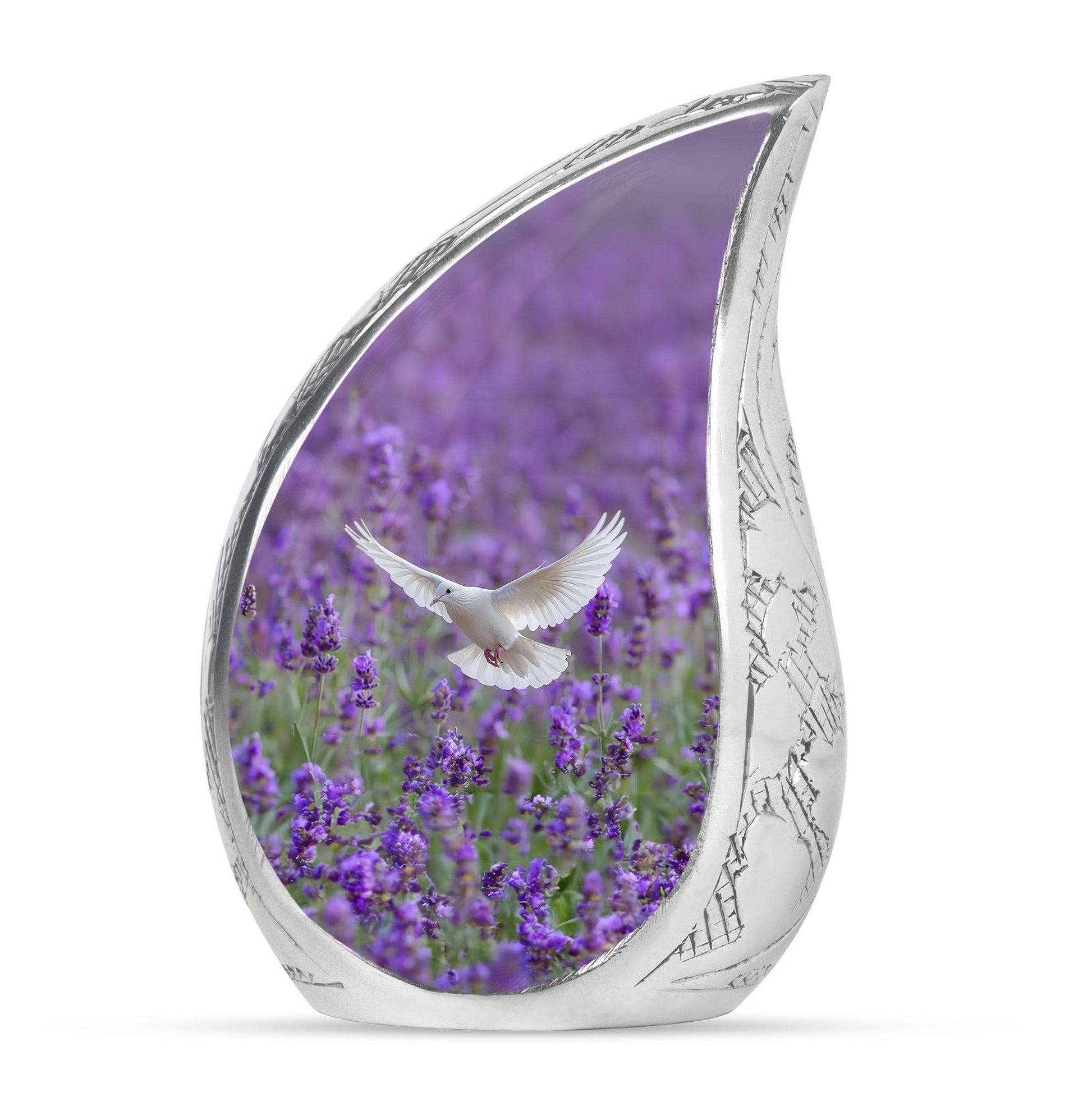 White Dove On Purple Theme Large Urn 10 Inch