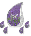 White Dove On Purple Theme Large Urn With 4 Keepsake Urn