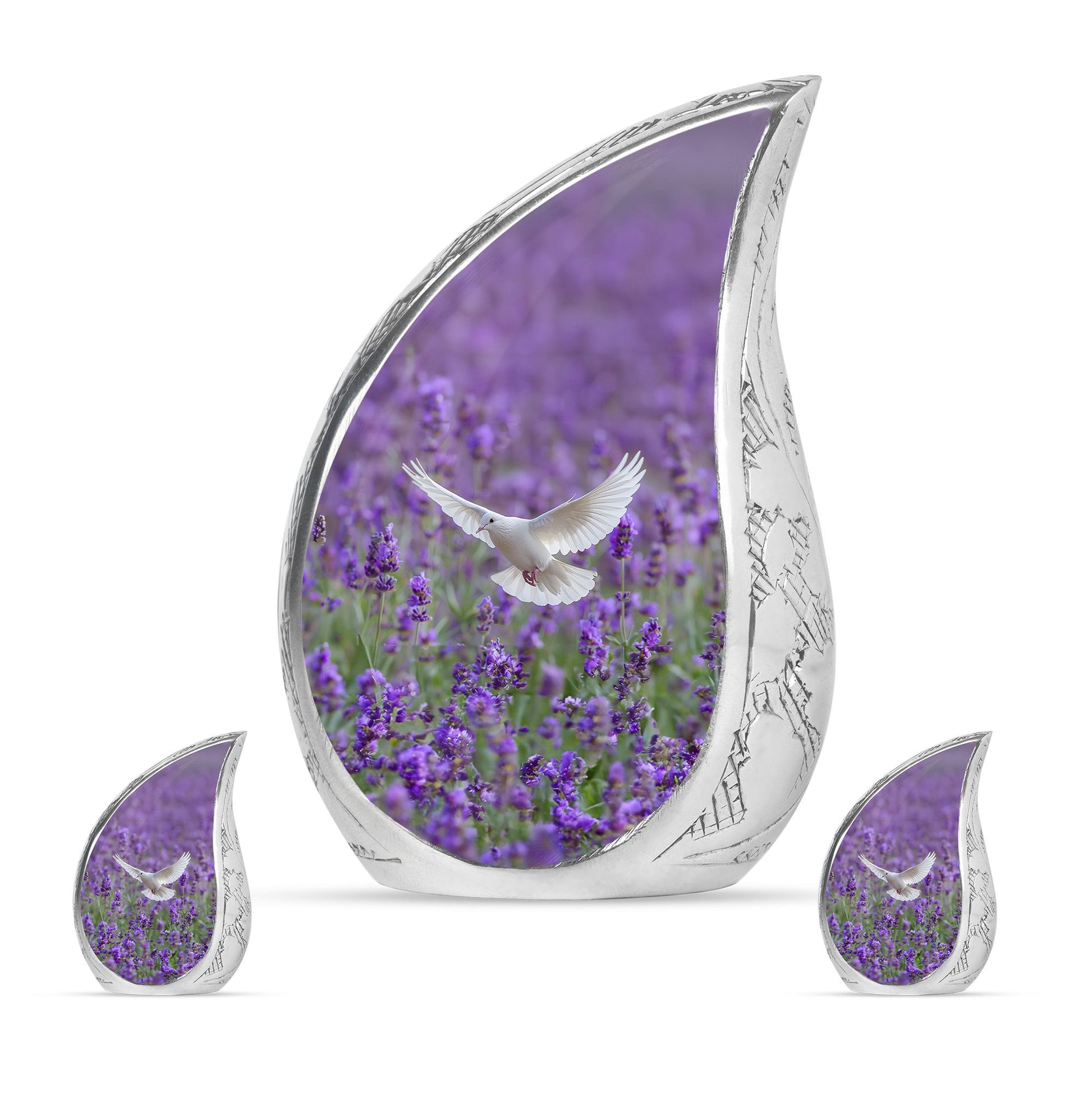 White Dove On Purple Theme Large Urn With 2 Keepsake Urn