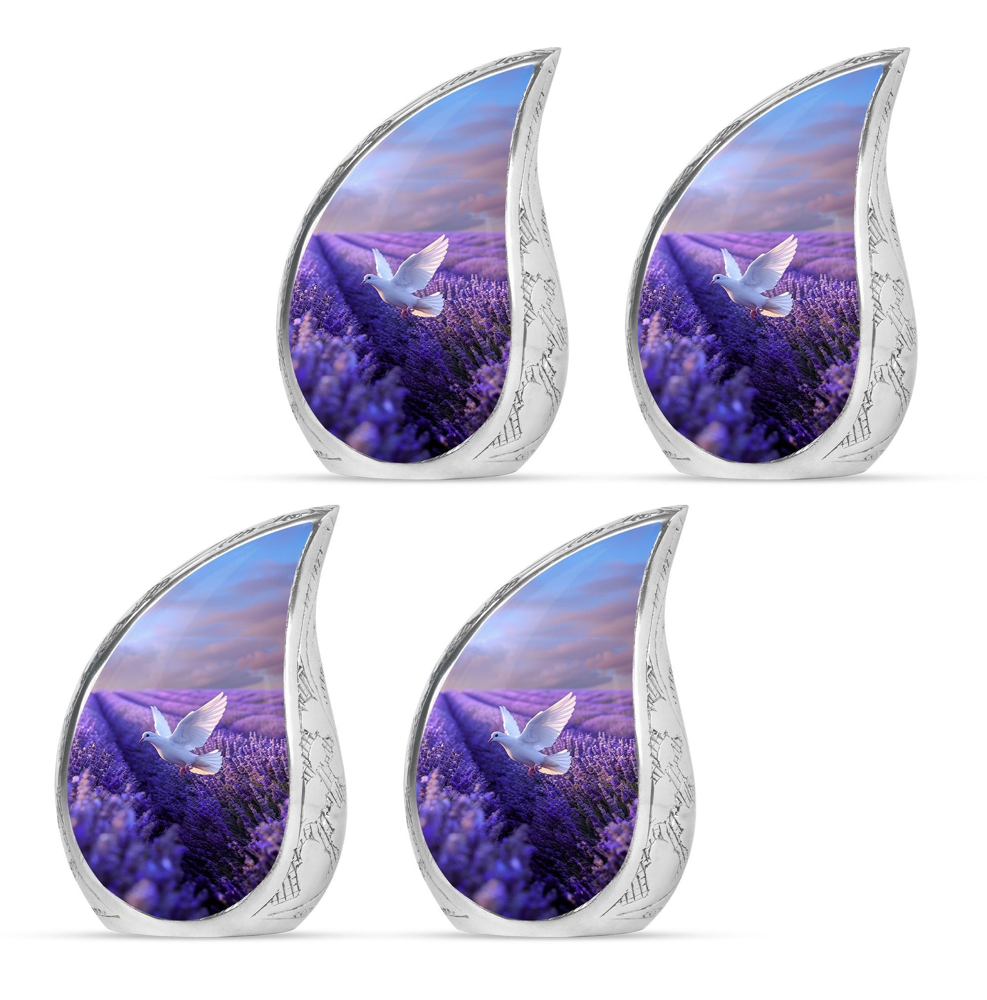 White Dove On Purple Theme 3 Inch Keepsake Pack of 4