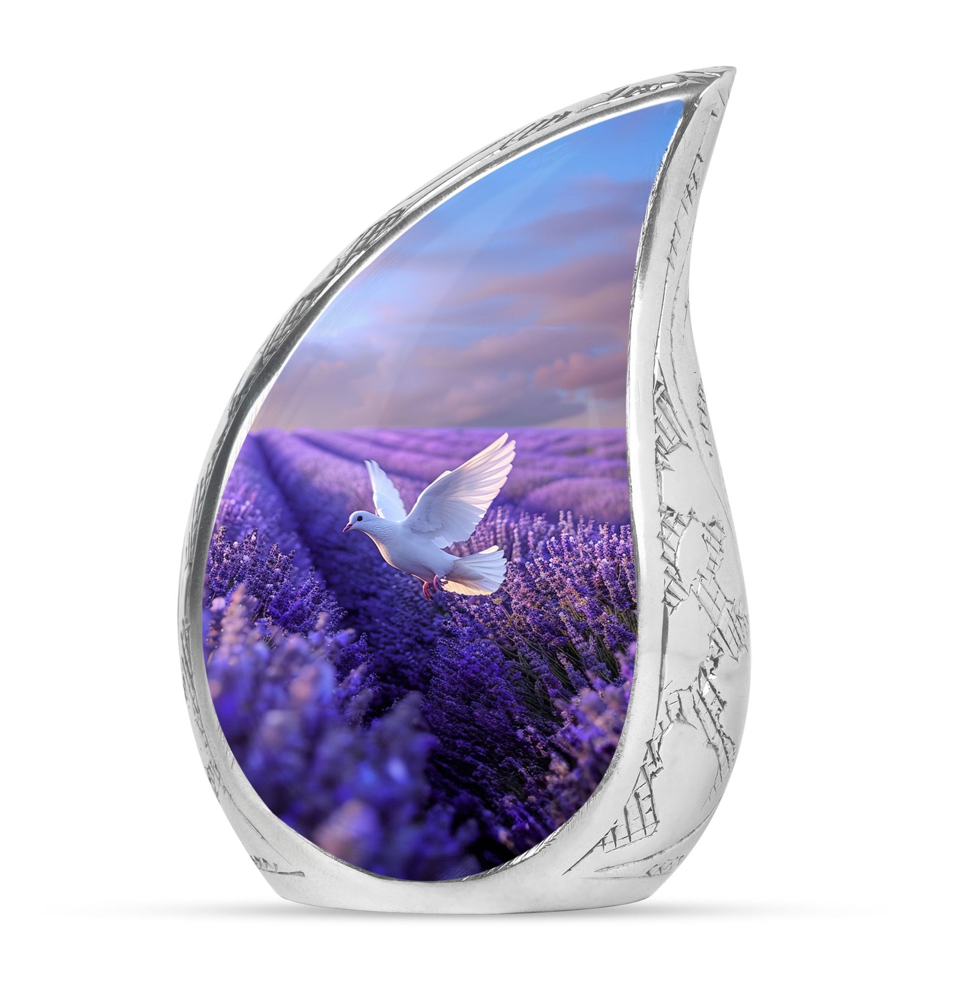 White Dove On Purple Theme Large Urn 10 Inch