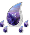 White Dove On Purple Theme Large Urn With 4 Keepsake Urn