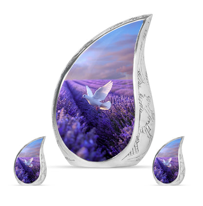 White Dove On Purple Theme Large Urn With 2 Keepsake Urn